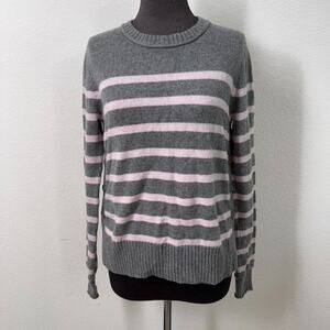 Autumn Cashmere Sweater Women Small Grey Knit Striped Long Sleeve Button Sides